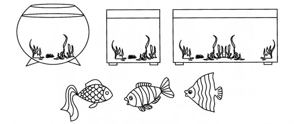 Поэтапное рисование аквариума с рыбками
