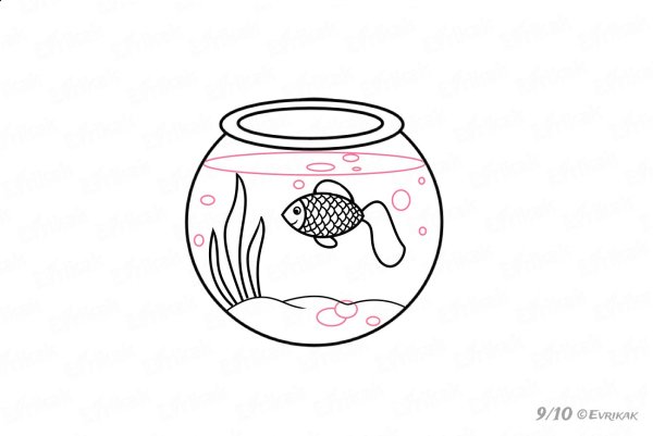 Поэтапное рисование аквариума с рыбками