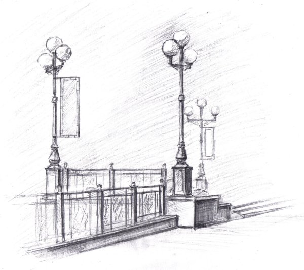 Уличные зарисовки карандашом