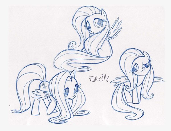 Триптих эскиз пони Флаттершай