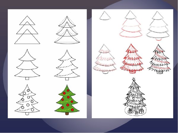 Поэтапное рисование елки