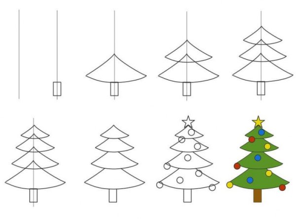 Поэтапное рисование елочки