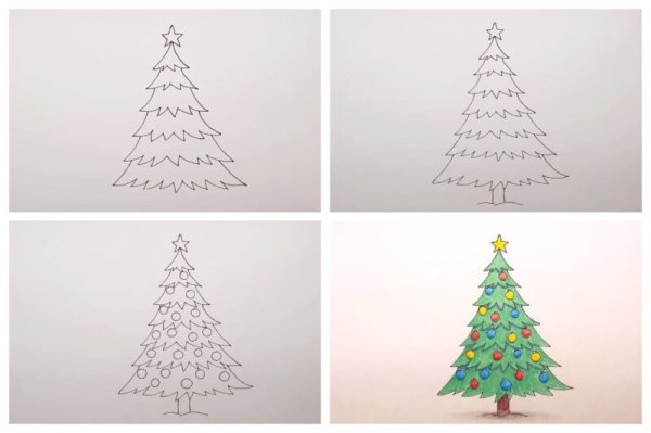 Пошаговое рисование елки для детей