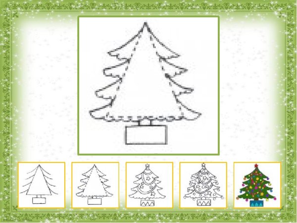 Пошаговое рисование елки