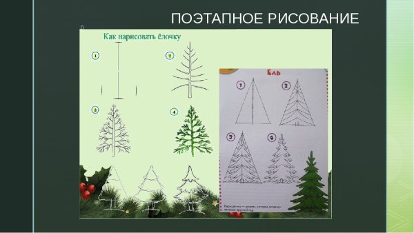 Схема рисования елки в старшей группе