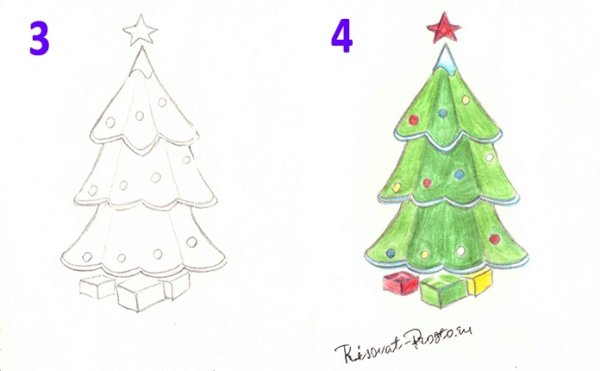 Рисование новогодней елки в старшей группе пошагово