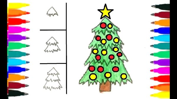 Поэтапное рисование елочки