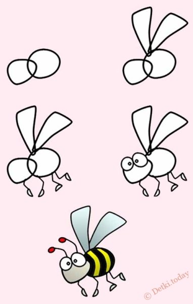 Поэтапное рисование пчелы для детей