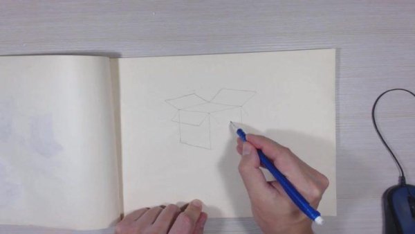 Рисунок коробки акриловыми красками с тенью