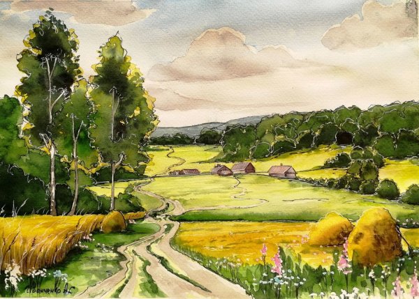 Пейзаж с линейной перспективой и воздушной перспективой