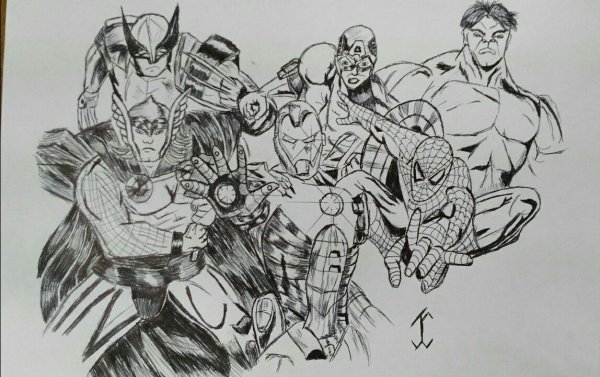 Команда Мстителей карандашом