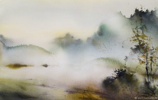 Лес в тумане красками
