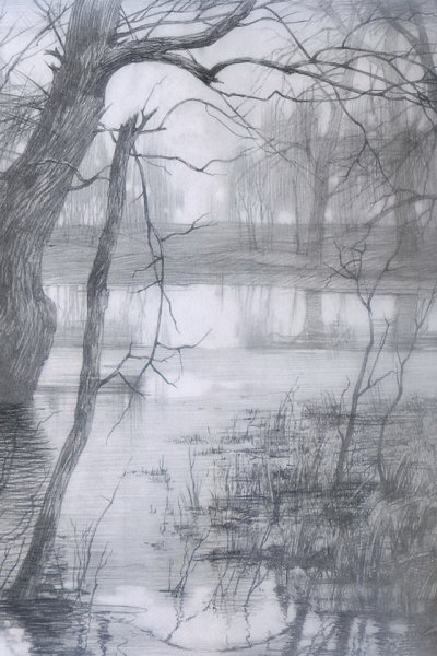 Туман цветными карандашами