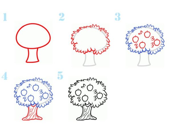 Пошаговый рисунок дерева