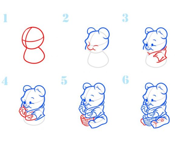 Рисование Винни пуха поэтапно