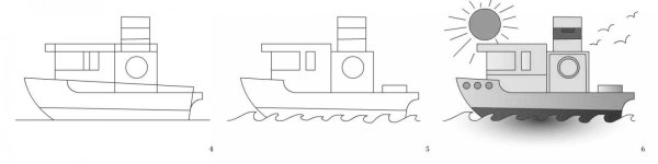 Поэтапное рисование пароход