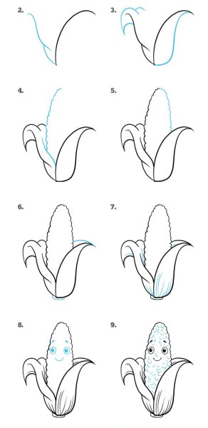 Поэтапное рисование кукурузы