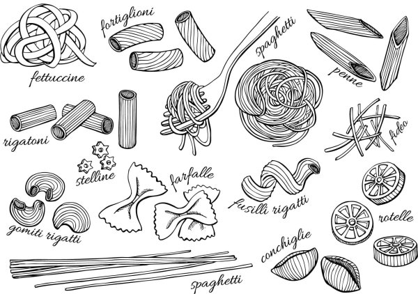 Макароны контурный рисунок