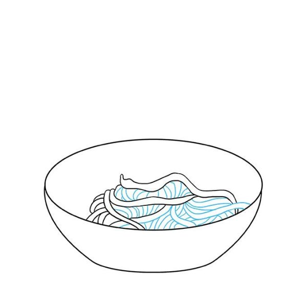 Рисунок спагетти на тарелке