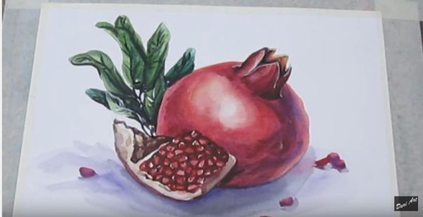 Гранат акварельными карандашами