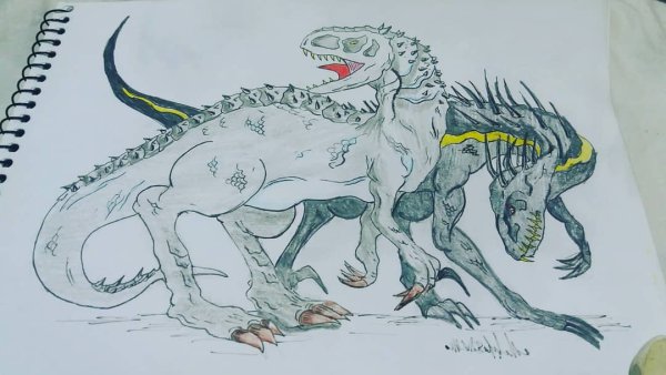 Индоминус рекс и Индораптор раскраска