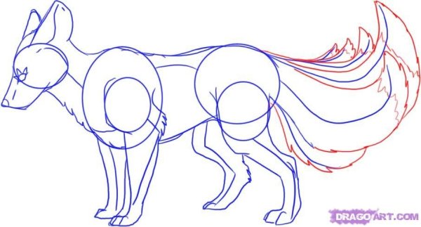 Пошаговый рисунок Кицунэ