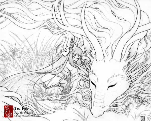 Кицунэ лиса раскраска