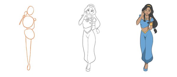 Принцессы Дисней поэтапное рисование