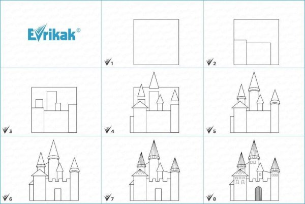 Нарисовать замок поэтапно