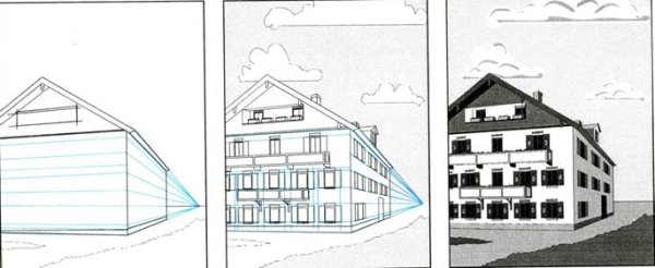 Перспектива здания с одной точкой схода