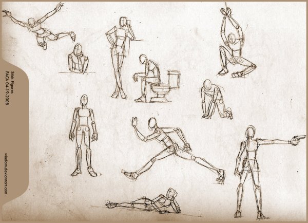 Человек в разных позах карандашом