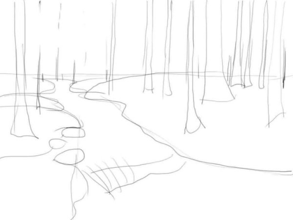 Лес рисунок карандашом для начинающих