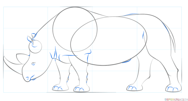 Поэтапное рисование носорога для дошкольников