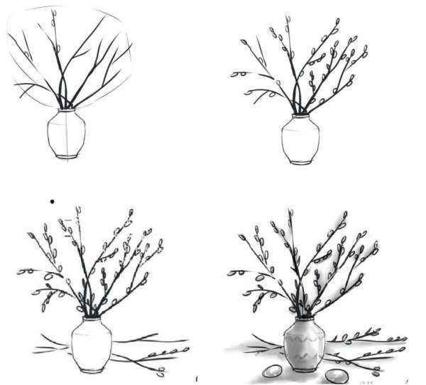 Рисование с натуры весенней веточки