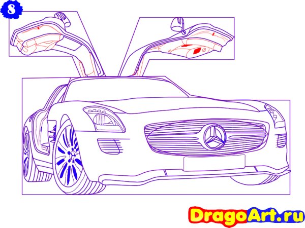 Рисовать Мерседес поэтапно