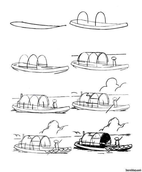 Лодка поэтапное рисование для детей