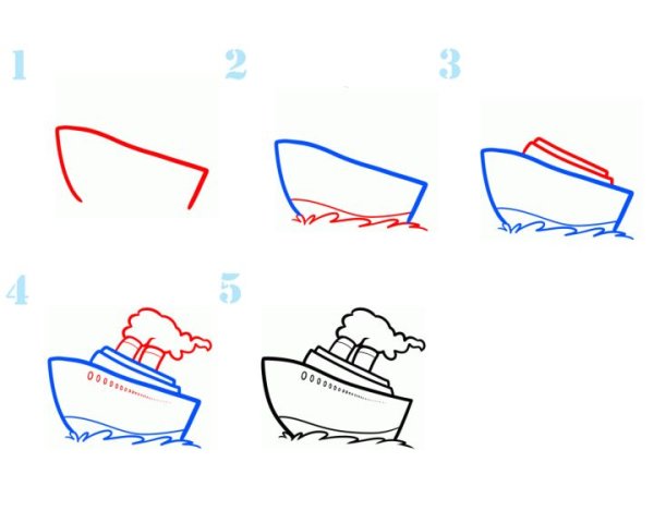 Поэтапное рисование пароход