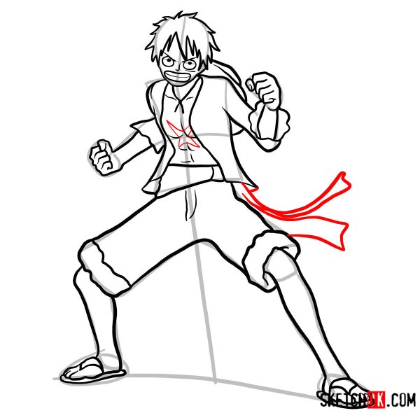 Луффи в полный рост карандашом