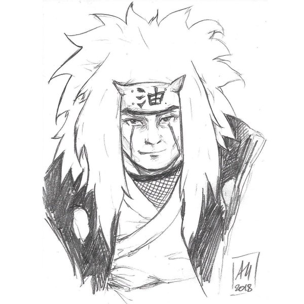 Джирайя и Наруто карандашом