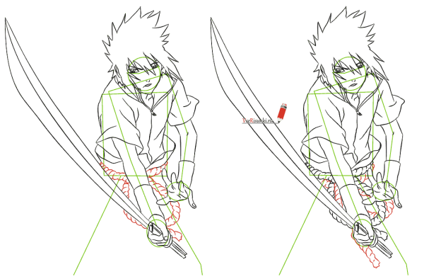 Поэтапное рисование Саске