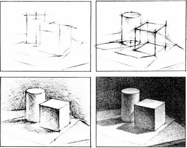 Рисование группы геометрических тел