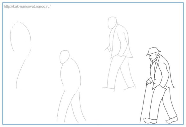 Поэтапное рисование дедушки