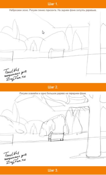 Этапы рисования парка