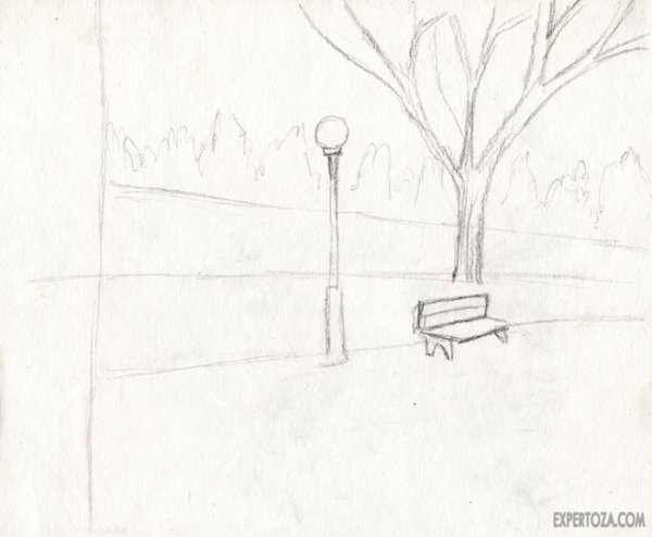 Пейзаж парка карандашом