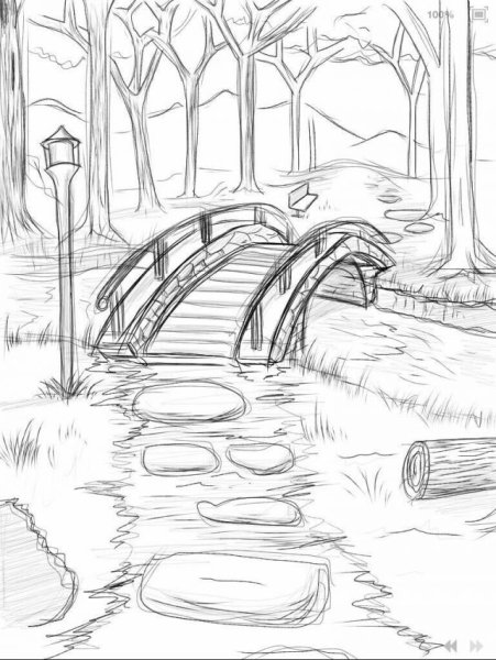 Парк рисунок карандашом для начинающих