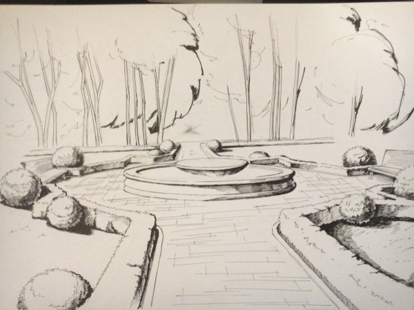 Зарисовки парка карандашом