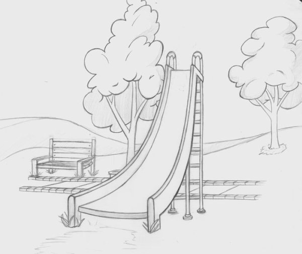 Аллея в парке карандашом