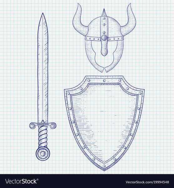 Рисование копья, щита и меча шлема