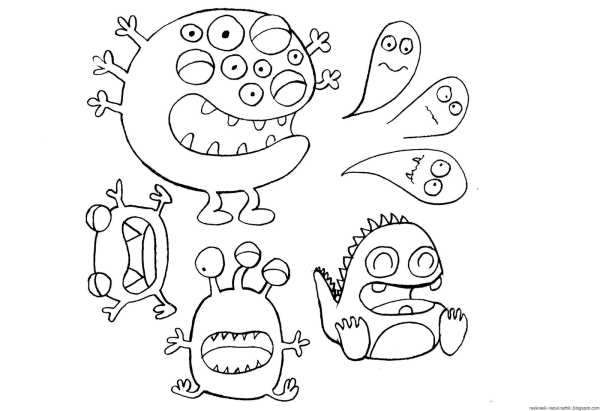 Поэтапное рисование монстриков