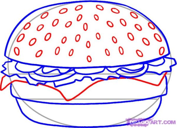 Чизбургер карандашом поэтапно